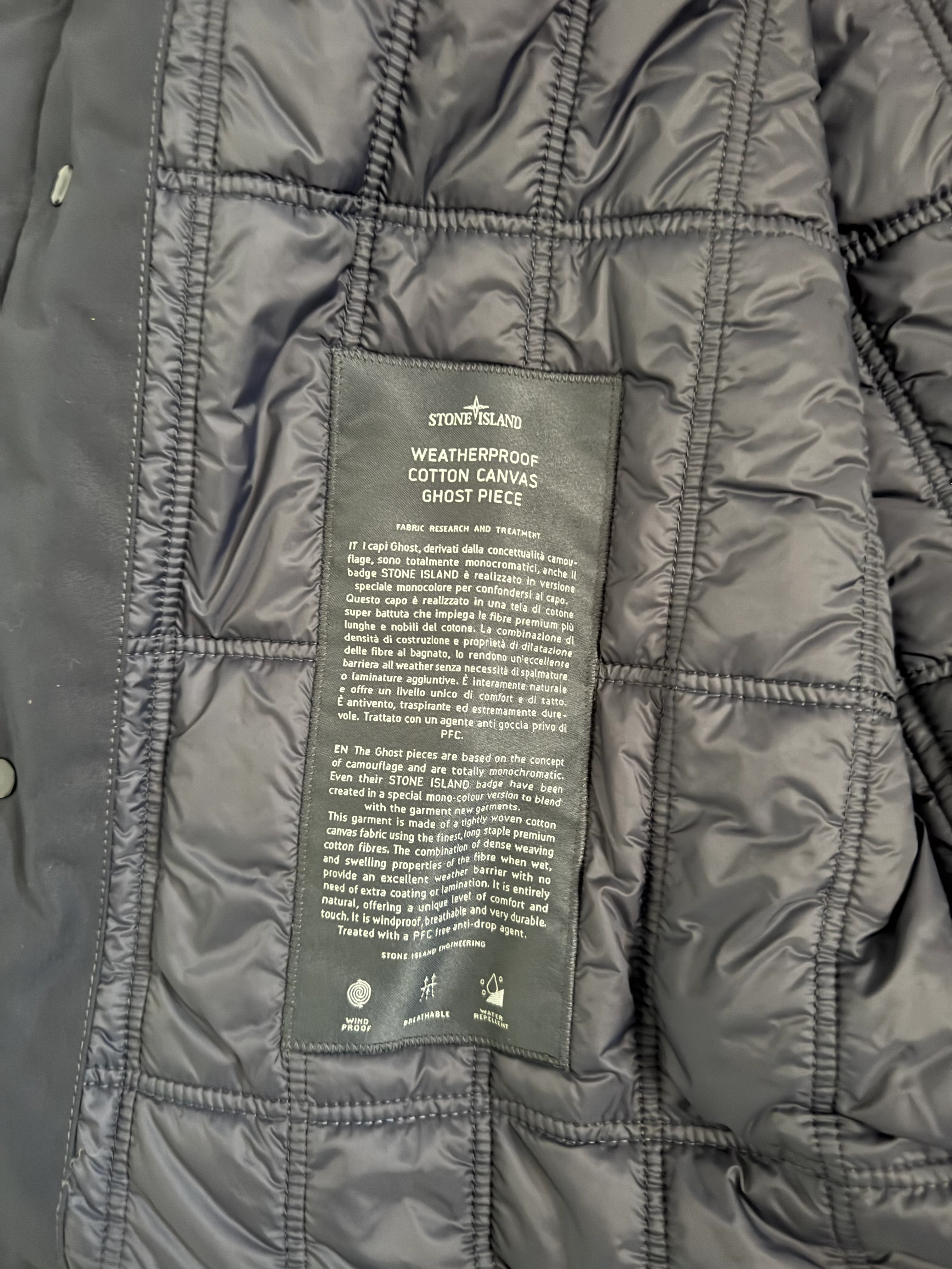 Stone Island 'Weatherproof Cotton Canvas Ghost Piece Primaloft Insulation' Navy Jacket - XL - Image 4